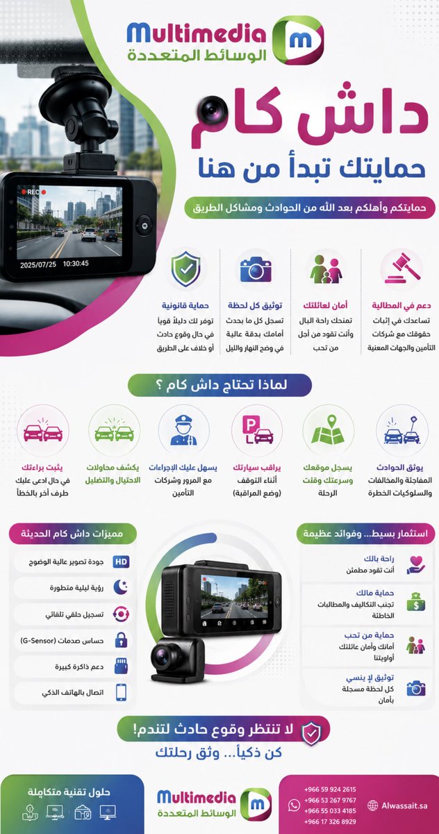 multimedia_est's tweet photo. قد لا تمنع الداش كام وقوع الحادث 
لكنها قد تحمي حقك بعد الله

في لحظات الحوادث أو الخلافات على الطريق يكون التوثيق هو الفيصل

توفر لك الداش كام تسجيل مستمر لكل رحلة
لتساعدك على إثبات الوقائع وحفظ حقوقك، 
وتوفير راحة البال لك ولعائلتك

#داش_كام  #السعودية #السعودية_العظمى #جازان https://t.co/2Ga0mw5dKl