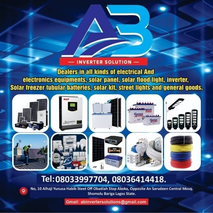 AbInvertersolut's tweet photo. Our Services 

Inverter Installation
Solar panel Installation
Solar Charger Controller 
Solar Street Lights 
Solar Water pump 
Solar Flood light 
Solar kits
Electricals &amp; Electronics 
Stabilizers and Batteries 
General Goods 

Installation &amp; Maintenance of Elevators &amp; Escalators https://t.co/mfsWZb45WF