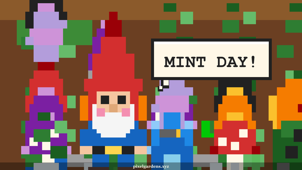 PixelGardensNft's tweet photo. Gm Gardeners 🌱🪴

Happy mint day 🎉🍄
Pixel Gardens opens today · Jul 26 · 7:00 AM PT ⏰

https://t.co/yi7ykY9c3r 🌿

Schedule 📋
• Team — 1h
• GTD — 2h · free · 5 / wallet 
• FCFS — 2h · free · 3 / wallet 
• Public — 2 days · 0.0001 ETH · 12 / wallet 

Sell to grow · 2026 gardens · Robinhood Chain 🌼☀️
See you in the garden 🏡