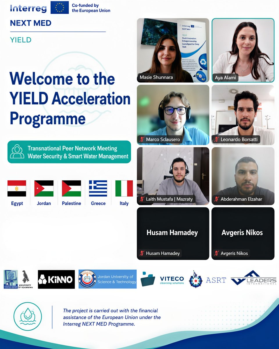 LeadersOrg's tweet photo. 🌍💧 The first #YIELD Transnational Peer Network Meeting brought together innovators from Egypt, Palestine, Jordan, Greece &amp; Italy to exchange deep-tech solutions for water security and smart water management.

Co-funded by the EU through @interregnextmed. 🇪🇺

 #EuroMed https://t.co/qp5Y2twm4i