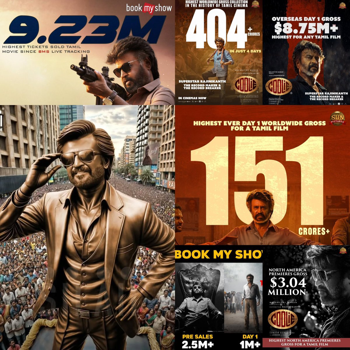 surbalu's tweet photo. Yoo screen shot psycho come let’s have some fun . @mersal07 😀
#SuperstarRajinikanth has
Highest day 1 WW opening ✅
Highest day 1 overseas opening ✅
Highest weekend WW opening ✅
Highest BMS presales ✅
Highest BMS sales ✅
Highest North America premiers ✅
3 , 5 Million + BMs sales movies ✅
9 , 200 crores + movies ✅
5 , 300 crores + movies ✅
3 , 500 crores+ movies✅
2 , 600 crores + movies ✅
1 , 700 crores + movies ✅
50 crore gross from all South states ✅
100 crore gross from Telugu and overseas ✅
100 and 200+ crore gross from Hindi ✅