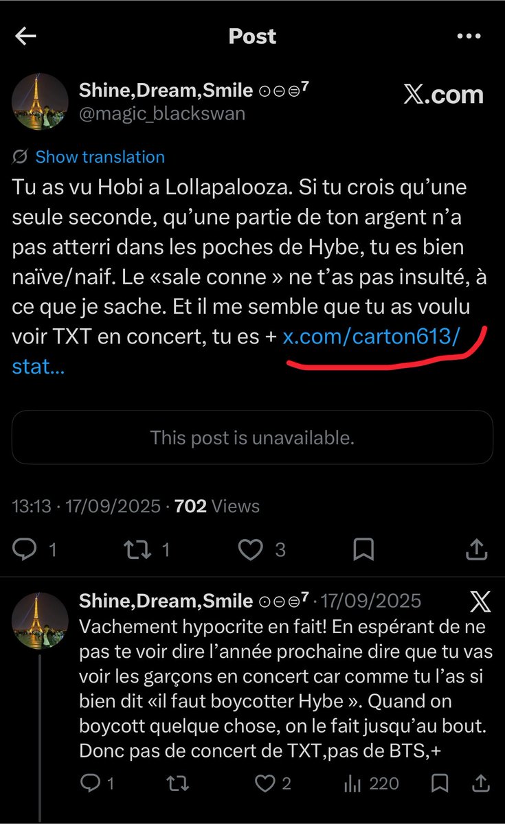luniqaigrie's tweet photo. Le culot d’avoir twt ça alors que t’as tenu le même discours ici, on t’attrape au lieu de t’excuser, tu mens + retourne la situation en harcèlement ? Lunaire ( guettez bien les dates ) https://t.co/ewC6t8FvYQ