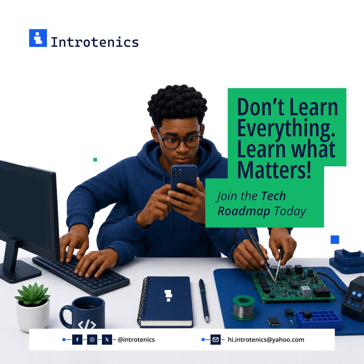 introtenics's tweet photo. Most people don't fail in tech because they're not smart.

They fail because nobody taught them how to navigate it.

A roadmap will stop you from spending years learning the wrong things.

Don't learn everything.

Learn what matters.

#Introtenics #TechCareer https://t.co/cIhTFjfiAs