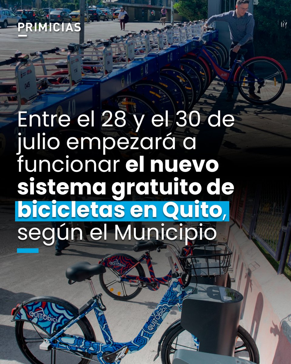 Primicias's tweet photo. El nuevo sistema de bicicleta pública de Quito, denominado QuitoBici, conectará la ciudad con 40 kilómetros de recorrido y 25 estaciones. https://t.co/RvKcG6w4TC https://t.co/uoTzXetiIg