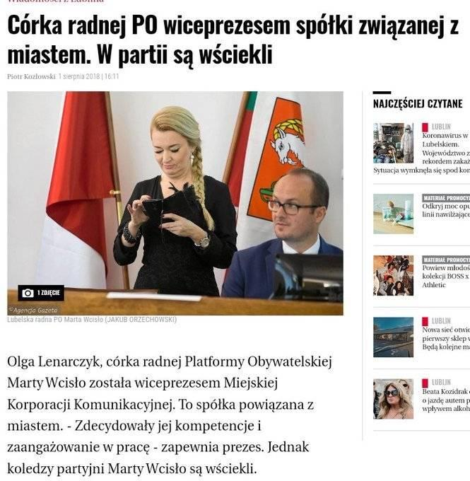 marek67r's tweet photo. Olga Lenarczyk, 25-letnia córka ówczesnej lubelskiej radnej Platformy Obywatelskiej Marty Wcisło, została powołana na stanowisko wiceprezesa zarządu Miejskiej Korporacji Komunikacyjnej (MKK).
Nominacja odbyła się bez przeprowadzenia otwartego konkursu.
KOlejna z KO teraz córcia https://t.co/SiiclWK3vm