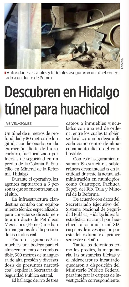 JJDiazMachuca's tweet photo. 🚨 AQUÍ LES TRAIGO EL DOS POR UNO DE LA CUARTA TRANSFORMACIÓN Y DEL SEGUNDO PISO DE CLAUDIA SHEINBAUM… DEL HUACHICOL.

¿No que López Obrador había acabado con el huachicol?

1️⃣ En Hidalgo, gobernado por Morena con @juliomenchaca_ , descubren un túnel de 50 metros conectado directamente a un ducto de Pemex para el robo de combustible.

2️⃣ En Tamaulipas, gobernado por Morena con @Dr_AVillarreal , donde hace apenas unos días fue asegurada una de las refinerías clandestinas de combustible más grandes descubiertas recientemente. Ahora aparece otro centro ilegal para el manejo de combustibles en Reynosa.

Y, por si fuera poco, Américo Villarreal ha rechazado los señalamientos publicados en diversos reportes periodísticos sobre presuntas investigaciones relacionadas con redes de contrabando de combustible.

Pero tranquilos… mañana volverán a repetir que el huachicol ya se terminó. Lo único que sí desapareció fue ese discurso.