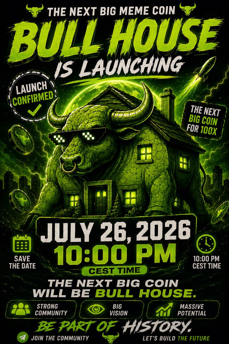 Bullhouse_coin's tweet photo. 🚨 LAUNCH TODAY 🐂🔥

The countdown is almost finished.

Bull House officially launches on July 26 at 10pm🚀

This is your chance to be here from day one and become part of the Bull House movement. The bulls are ready to charge. 🟢📈 https://t.co/XkyvsJvlBV