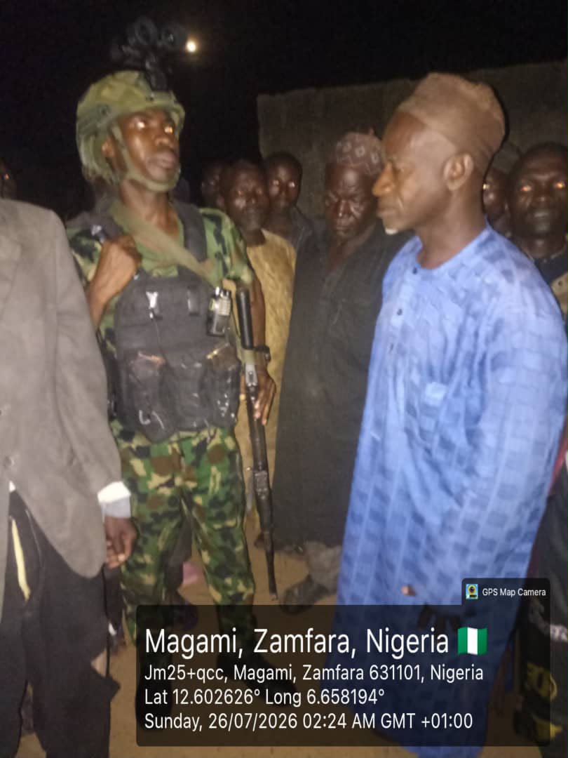 Ojolowo_1's tweet photo. TROOPS OF OPERATION FANSAN YAMMA RESCUE 48 KIDNAP VICTIMS IN ZAMFARA

Troops of the Joint Task Force North West, Operation FANSAN YAMMA, have successfully rescued 48 kidnapped victims following a swift and decisive response to a terrorist attack on Magami village in Kaura Namoda Local Government Area of Zamfara State in the early hours of 26 July 2026.

The rescue operation was launched after troops of Sector 2 received a distress call reporting that a large group of heavily armed terrorists, riding on about 40 motorcycles, had stormed the community. The attackers rounded up scores of residents with the intention of abducting them into the forest, while another group waited on the outskirts of the village with the motorcycles.

Acting with speed and precision, the troops confronted the terrorists in a fierce gun battle, forcing them to abandon their captives and flee into the surrounding bush. Their courageous intervention resulted in the successful rescue of all 48 abducted civilians.

Sadly, one civilian lost his life during the attack, while two others sustained gunshot wounds. The injured victims were evacuated to the General Hospital, Kaura Namoda, where they are currently receiving medical attention.

Following the successful rescue, the troops carried out aggressive patrols across the area to deny the terrorists freedom of movement and prevent any further attacks, reaffirming the military's commitment to protecting lives and restoring lasting security across the North West.
