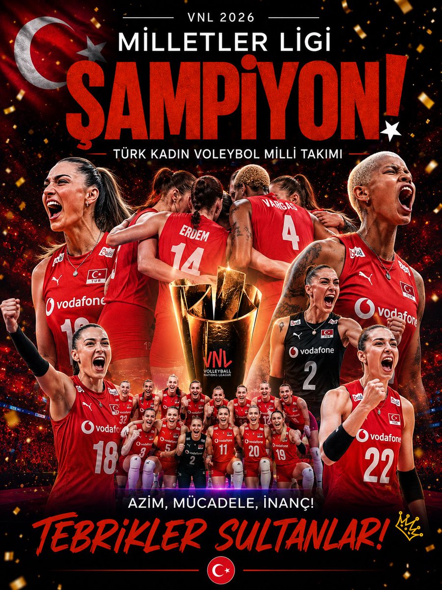 TuruncuBeyazDer's tweet photo. 🇹🇷 Şampiyon Filenin Sultanları! 🏆

Azminiz, mücadeleniz ve inancınızla bir kez daha tarih yazdınız.

2026 Milletler Ligi şampiyonu olan Filenin Sultanları’nı yürekten kutluyor, bizlere yaşattığınız gurur için teşekkür ediyoruz.

Tebrikler Sultanlar! ❤️🤍🏐 https://t.co/NRlJwSrsqL