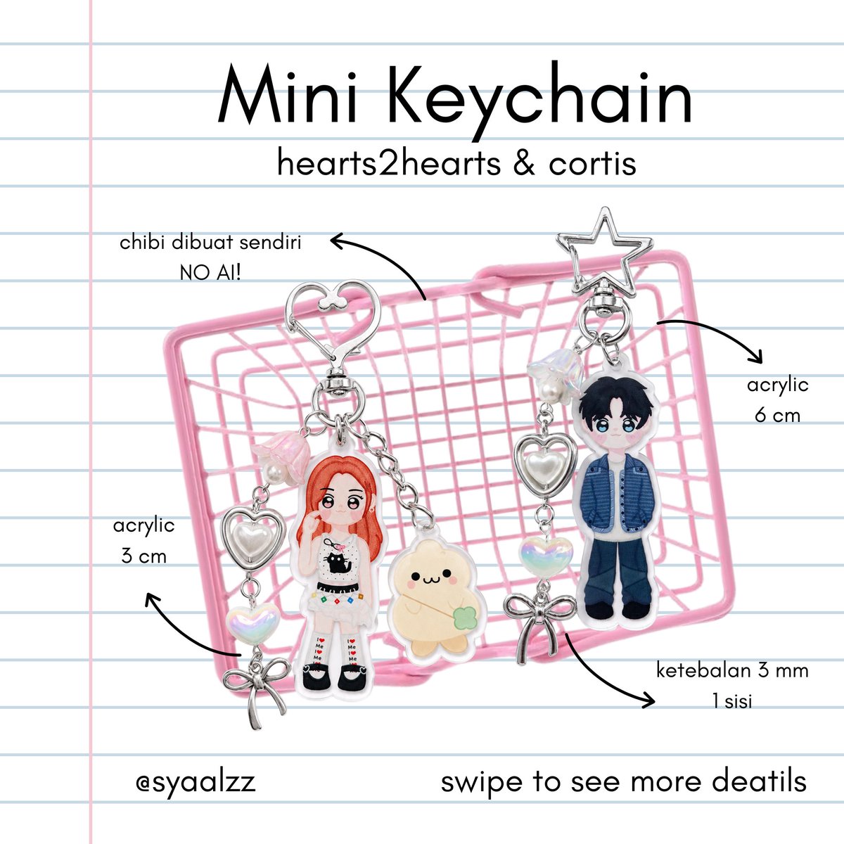 swaanly's tweet photo. OPEN MINI KEYCHAIN 🗝️🤍
HEARTS2HEARTS | CORTIS | CUSTOM

retweet dan like sangat diapresiasi!

hai 👩🏻‍💻👋🏻 boleh liat reply tweet ini untuk informasi pembelian keychain ya. atau tanya melalui dm aku sangat boleh :3

#zonauang #bealanja #keychain #customkeychain #chibicustom https://t.co/oknvCQRVVt