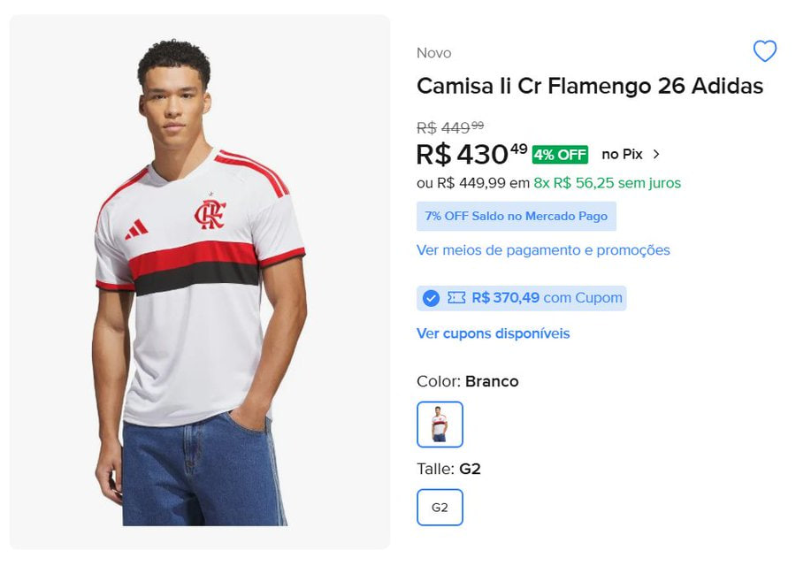 ofertasgeral_'s tweet photo. Camisa II Cr Flamengo 26 Adidas Torcedor Masculina
[adidas oficial • mercado livre • tamanho g2 ]

Por R$370,49 no Pix🔥 (̶R̶$̶4̶4̶9̶)̶
ou R$389,99 parcelado

🛒Compre aqui: https://t.co/geo7BZ1l1M
🎟 Usar o cupom: LEVAREI

⏱️Válido por tempo limitado https://t.co/MfkuuhNMAC