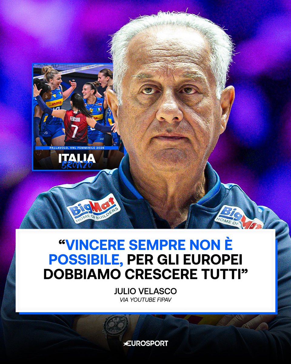 Eurosport_IT's tweet photo. Bronzo in VNL? Il coach della nazionale di volley femminile Julio Velasco è comunque soddisfatto del lavoro fatto in vista dei prossimi Europei 🇮🇹🏐

“Ci sono tante squadre forti, noi non dobbiamo montarci la testa e continuare a lavorare” 🎤

#VNL #ItalVolley #Italia #Pallavolo https://t.co/VdXBBCZGIV