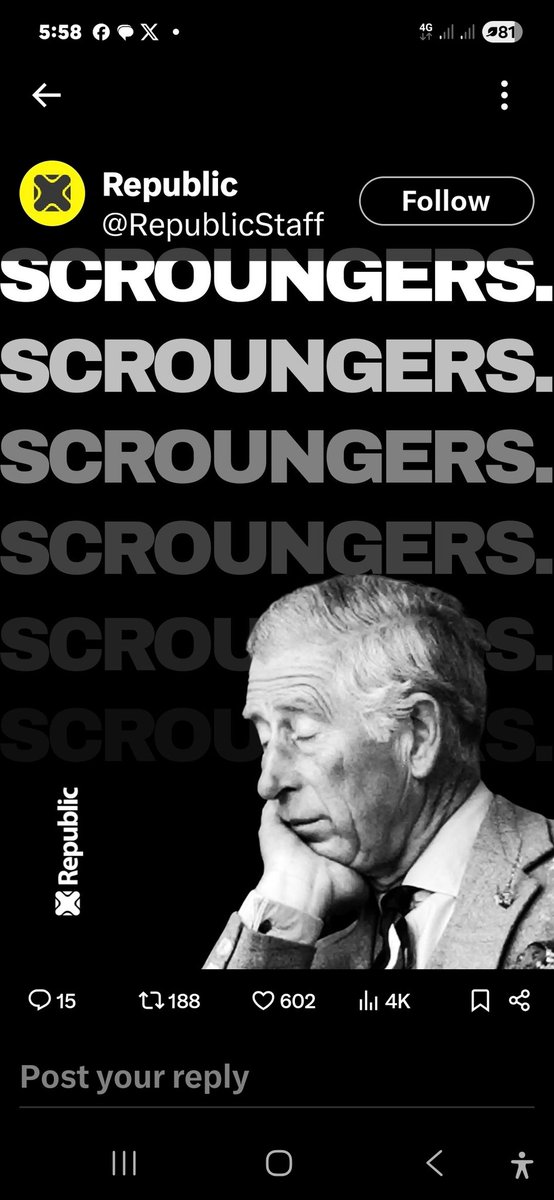 AdamA10953's tweet photo. @theipaper No going to war for the UK so you can end-up on the street begging for money-
So,unelected corrupt serial liar benefits scrounger con-man Charles can live in billions pounds Castles having state banquets with-50,000,+SERVANTS TO WIPE HIS ASS-
Let the bum-lickers go TO  war-GBNEWS https://t.co/0IE9jfMMEc