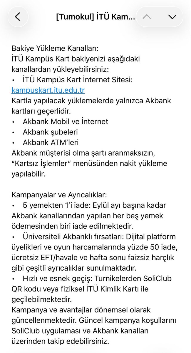 ari24sosyal's tweet photo. 31 Temmuz’dan itibaren İTÜ karta bakiye yüklemelerinde yalnızca Akbank kartları kullanılabilecek. 

Akbank müşterisi olmayanlar, Akbank ATM’lerinden kartsız ve nakit yükleme yapabilecek ve turnikelerden İTÜ kartı veya SoliClub QR koduyla geçilebilecek. https://t.co/IYolZdZPDm