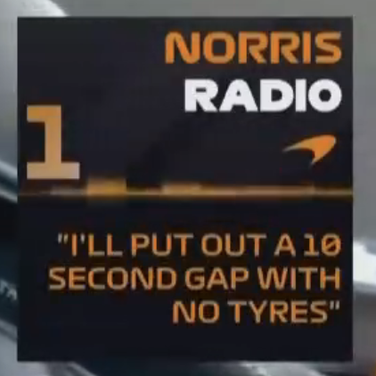 racepluscom's tweet photo. 🚨 | Lando Norris team radio:  "You mean you won't let me? I'm miles faster."

"I'll pull out a 10 second gap with no tyres."

#HungarianGP 🇭🇺 https://t.co/rTe599jc5T