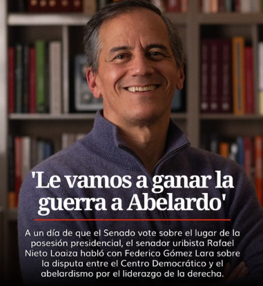 millanrussy's tweet photo. Rafael Nieto le concede una entrevista a Cambio y no dice que les ganarán a los grupos armados que asesinaron a MUT, ni al petrismo, ni a la corrupción que se come a su partido, sino a Abelardo.

Viven en una realidad completamente alterada, mal acostumbrados a tener el poder. https://t.co/z66OvtZghr