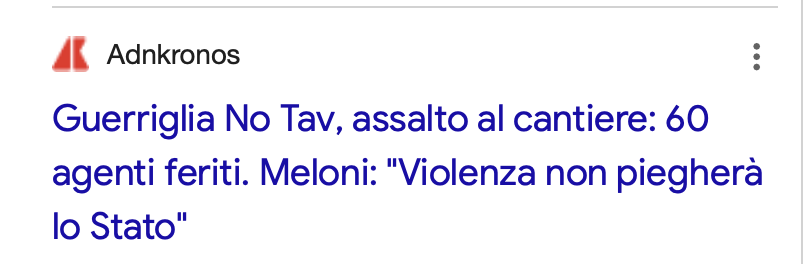 vitalbaa's tweet photo. Sugli scontri No Tav, Giorgia Meloni: «La violenza non piegherà lo Stato».

Giusto, ha ragione Meloni. Infatti, dovrebbe essere lo Stato, cioè il Governo con il ministero dell'Interno, a piegare la violenza, soprattutto quand'è ampiamente prevista. Peccato che, ancora una volta, non l'abbia fatto.