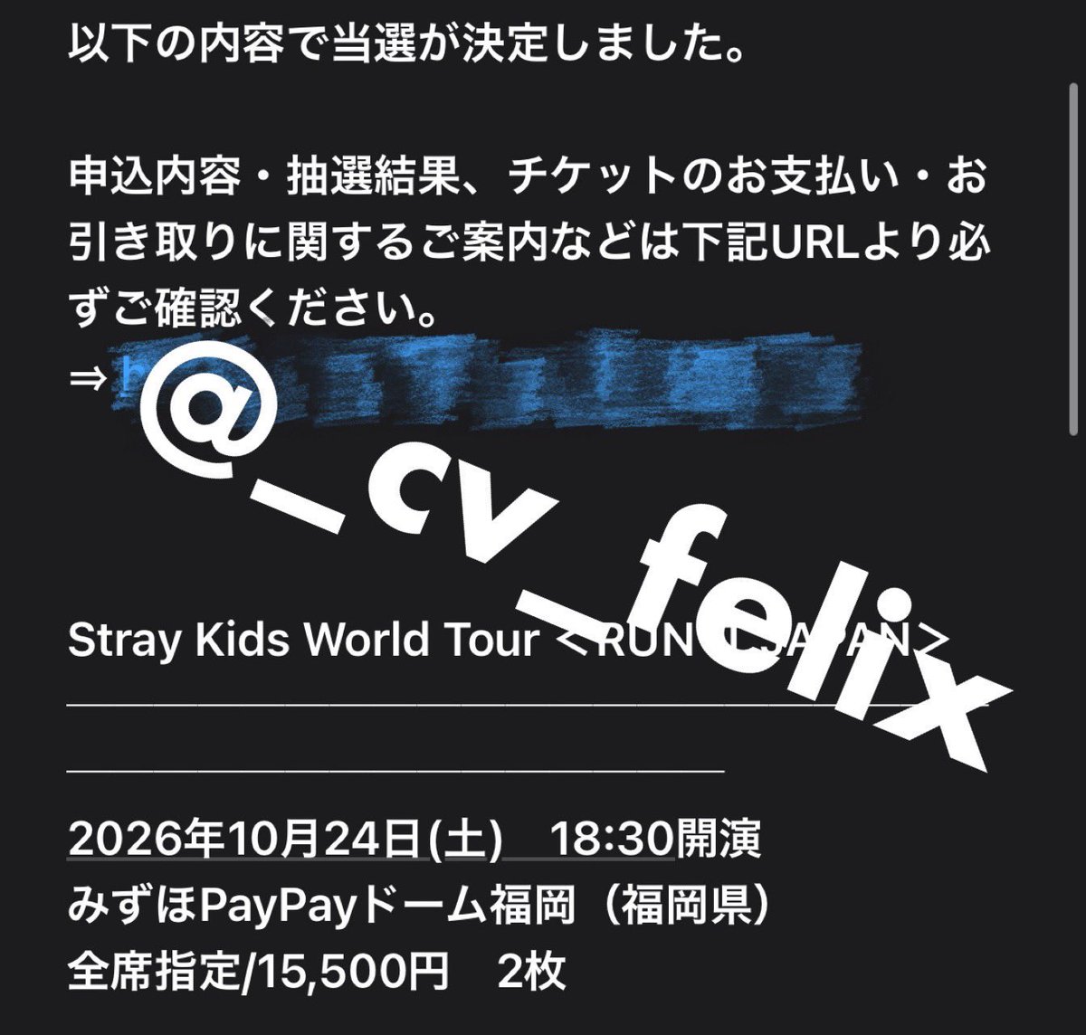 _cv_felix's tweet photo. Straykids WORLDTOUR〈RUN  IT〉

【譲】10/24  福岡　2枚
【求】  定価

重複当選したため交換探してます。
チケット支払い済みです。
アプグレ応募ご協力いただける方優先。
お気軽にお声掛けください🙇‍♀️

#スキズ交換
#スキズチケット交換 https://t.co/X0BnfC0hFS