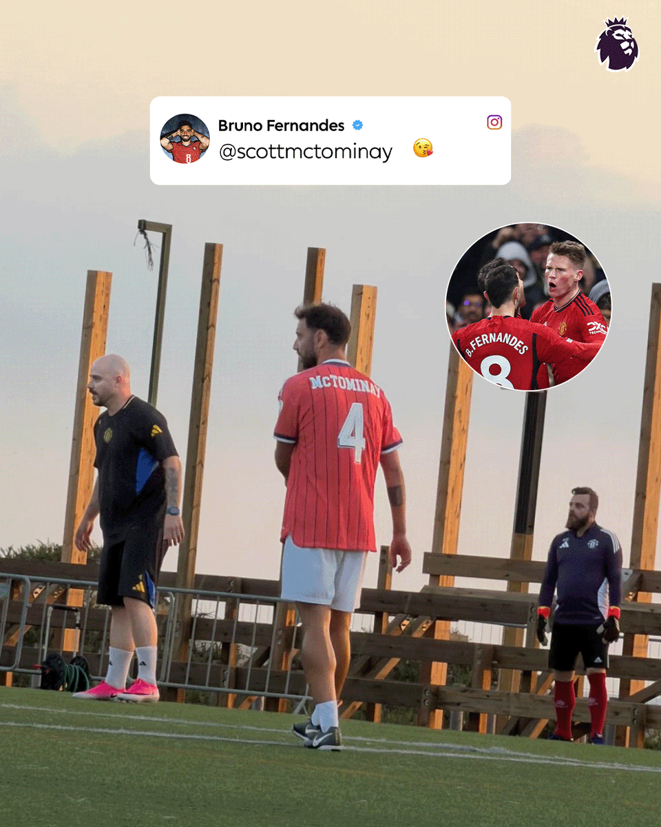 premierleague's tweet photo. Bruno Fernandes showing the love for his former teammate Scott McTominay 🇵🇹 🏴󠁧󠁢󠁳󠁣󠁴󠁿 https://t.co/qaDjC4VjRB