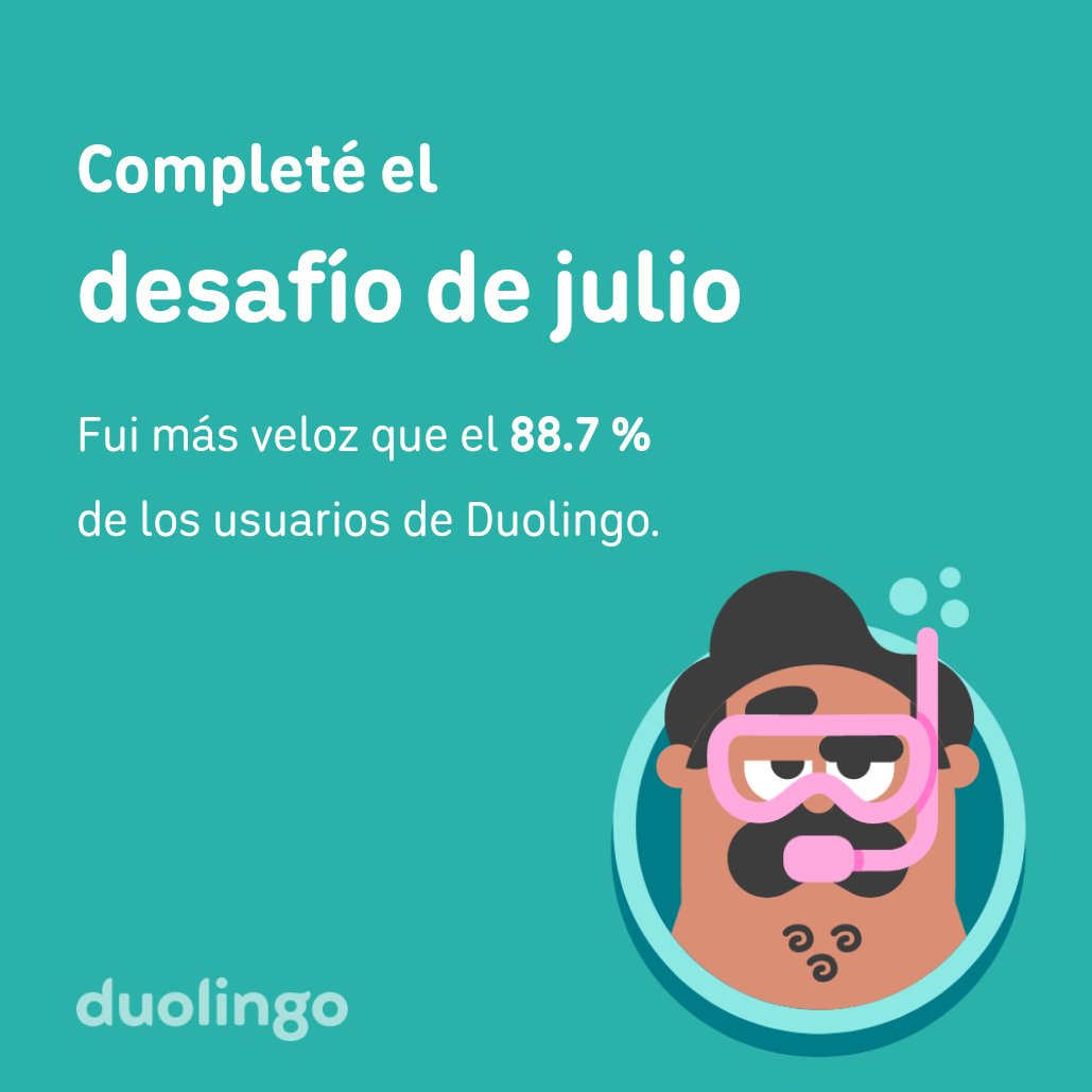 make_cho's tweet photo. Ah prro! 🤠¡Completé el desafío de julio más rápido que el 88.7 % de los usuarios de Duolingo! https://t.co/HRoGUP6PKk