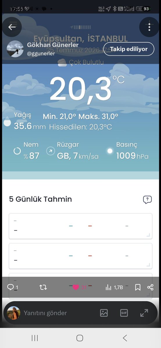 blntkzl's tweet photo. Ya bu arkadaşların aldıkları istasyon hatalı yada mgm 
Mgm ye göre dün Güngören saat 13:00 itibariyle hava sıcaklığı 16.8 derece ölçülen yağış miktarı 21 mm idi 
Ayrıca @ggunerler arkadaşımın almış olduğu görsel Eyüp Sultan https://t.co/ZsX5y4qisu
