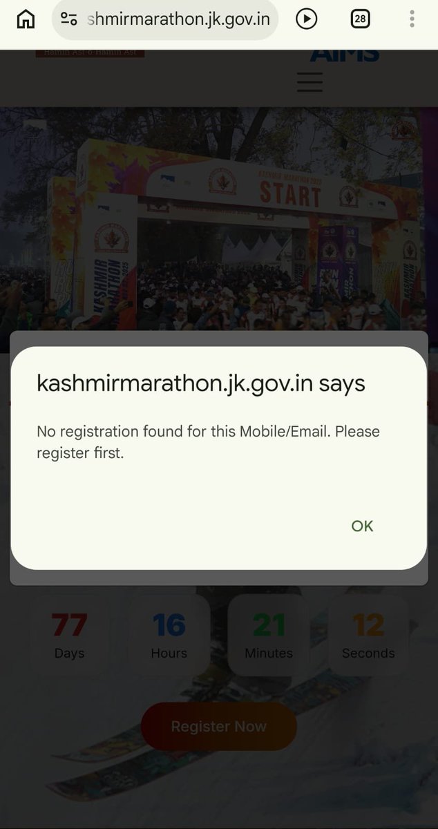 touseefwork's tweet photo. @KashmirMarathon @JandKTourism Registration ID: KMR202509156132
The payment receipt, registration receipt, and screenshots are attached for reference. Kindly look into the issue and update my registration status at the earliest. @xeeshan_KAS help needed at tourism department https://t.co/Bk23kMFfUz