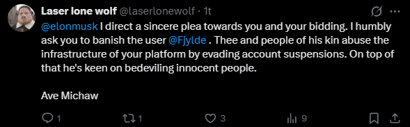 laserlonewolf's tweet photo. @Czaszan_2 Prawdziwy Czaszanie.

Właśnie informuję, że sam osobiście zgłosiłem tego całego Flojda @Fjylde . Nie musisz mi dziękować. Mam nadzieję, że dość dużych szkód nie narobi w tym czasie. https://t.co/7XR6T8NMIf