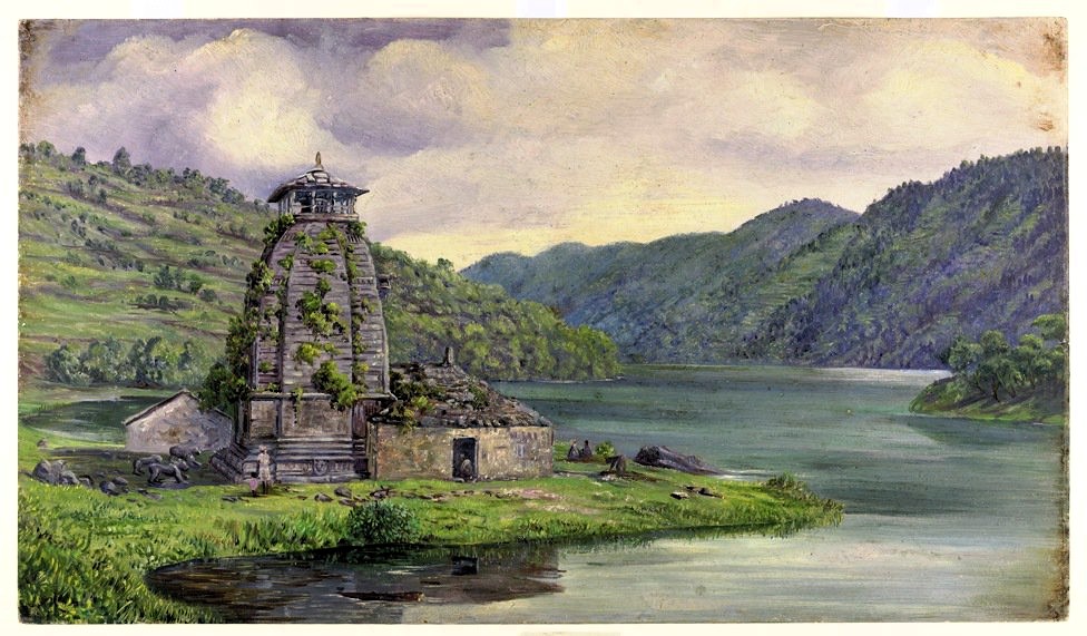 GujaratHistory's tweet photo. 148 years old painting of Bhim Tal near Nainital in the Kumaon region of Uttarakhand was painted in 1878 AD. https://t.co/7Ycoa9DYPr