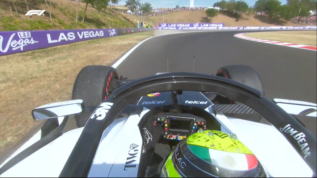 F1's tweet photo. Perez has a suspension issue and is trundling back to the pits 

He joins his Cadillac team mate Bottas as the second retirement from this race ❌

#F1 #HungarianGP | LAP 51/70 https://t.co/JUXuFsc5UI