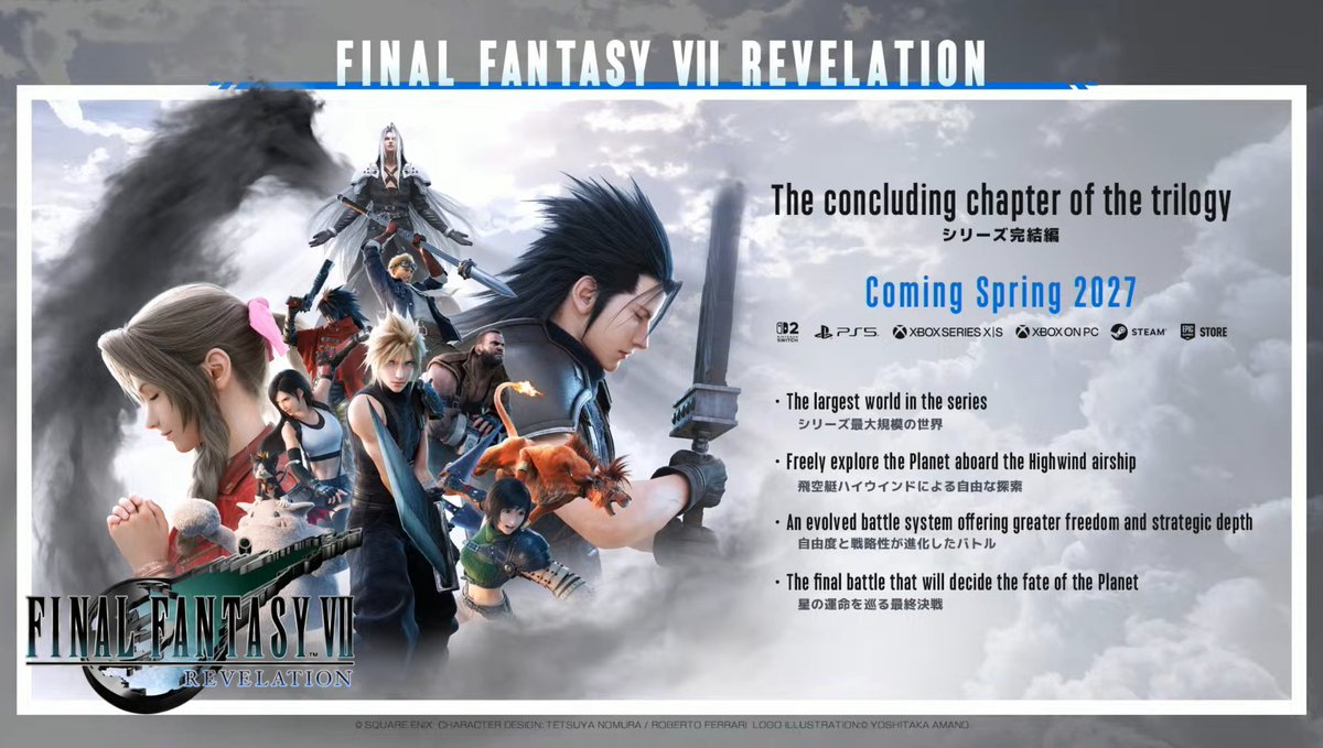 Stealth40k's tweet photo. Final Fantasy VII Revelation Details:

- Largest world in the series
- Freely explore the planet 
- Battle system offers greater freedom &amp; strategy https://t.co/rVCqifXVwS