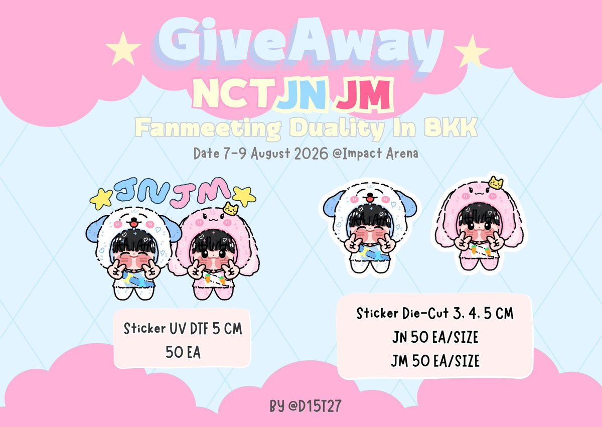 D15T27's tweet photo. ✨pls kindly rt✨

♡ GiveAway Nct JNJM Fanmeeting Duality In Bkk ♡

❤︎ Sticker UV DFT
❤︎ Sticker Die-Cut

🗓️ : 7-9 August  69
🕑 : tba
📍: Impact Arena

#NCTJNJM_FANMEETING_TOUR
#NCTJNJM_FANMEETING_TOUR_DUALITY https://t.co/OZ1Na1Fj0W