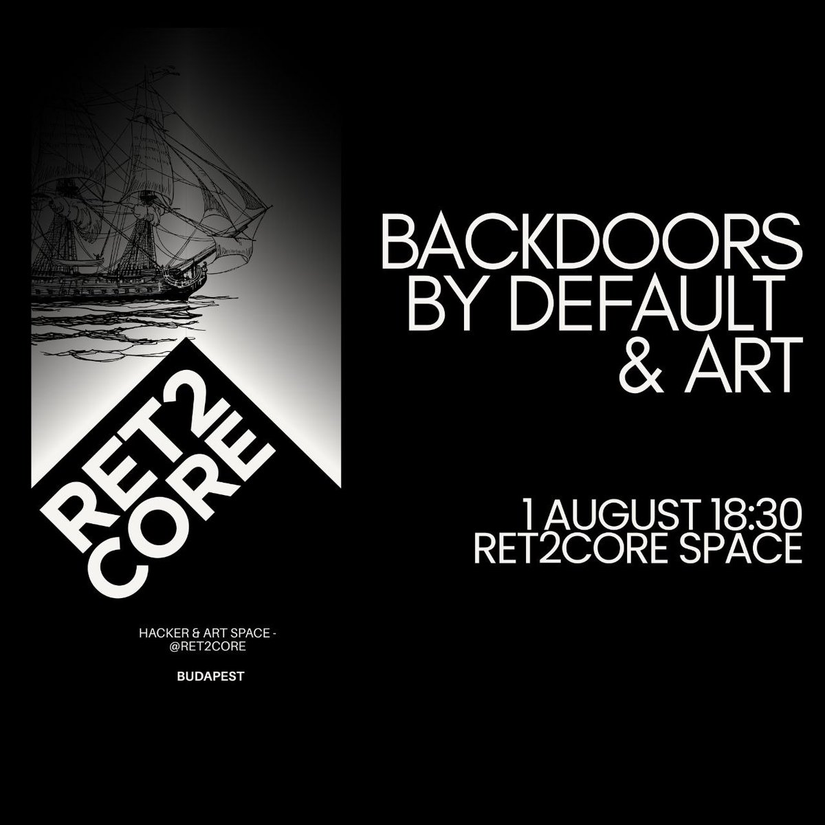 ret2core's tweet photo. Ret2Core Hacker space event. Registration: https://t.co/Ark7OBdHb6
More info: https://t.co/vL2sitkXxj
18:30 - 19:30: Welcome
19:30 - 20:15: Art workshop by a local artist
20:15 - 20:30: Break
20:30 - 21:15: Talk "Backdoors by default"
21:15 - 22:00: Closing, food and beers https://t.co/zsYSIBE9s9