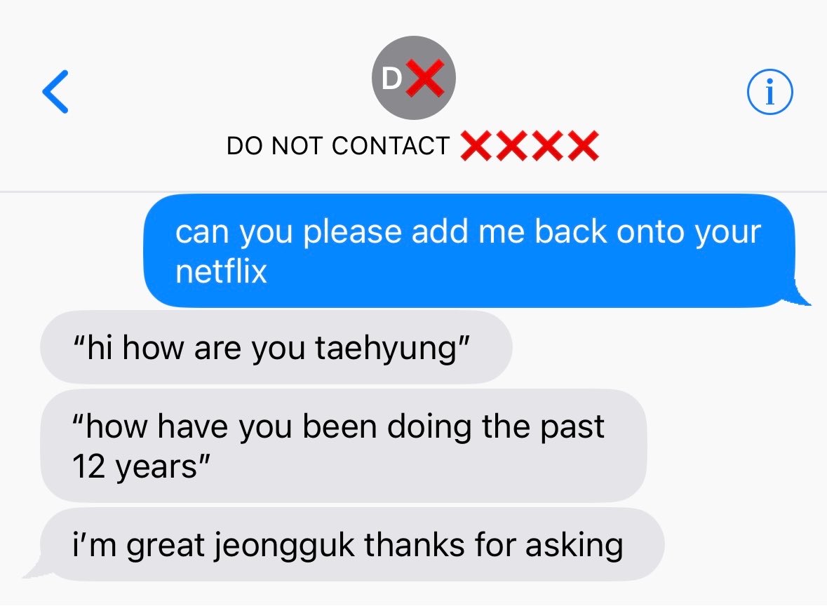 JEONBYULS's tweet photo. #taekookau where jeongguk breaks 12 years no-contact to ask his ex taehyung to add him back to his netflix account https://t.co/eF84riaUWT