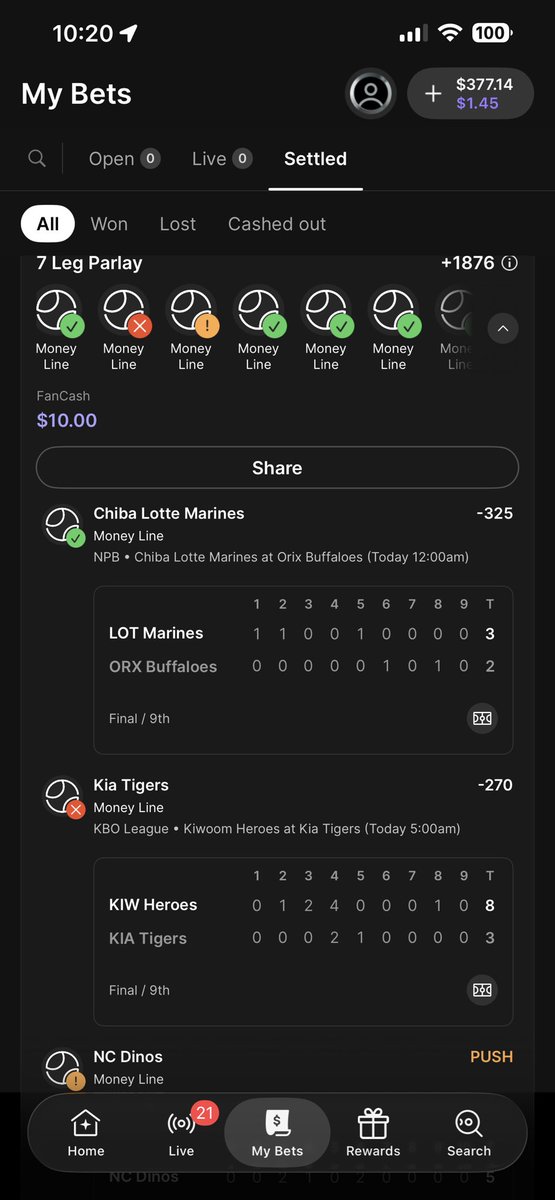 6GSZN's tweet photo. Bang 🔥🔥 

Woke n up cash !!! 

We just miss by one on lotto slip  &amp; then we cash 2 legs 🪄💰

🌎NPB &amp; KBO 🏟️ 

#NPB #KBO #GAMBLINGX https://t.co/EI5uVxubsu
