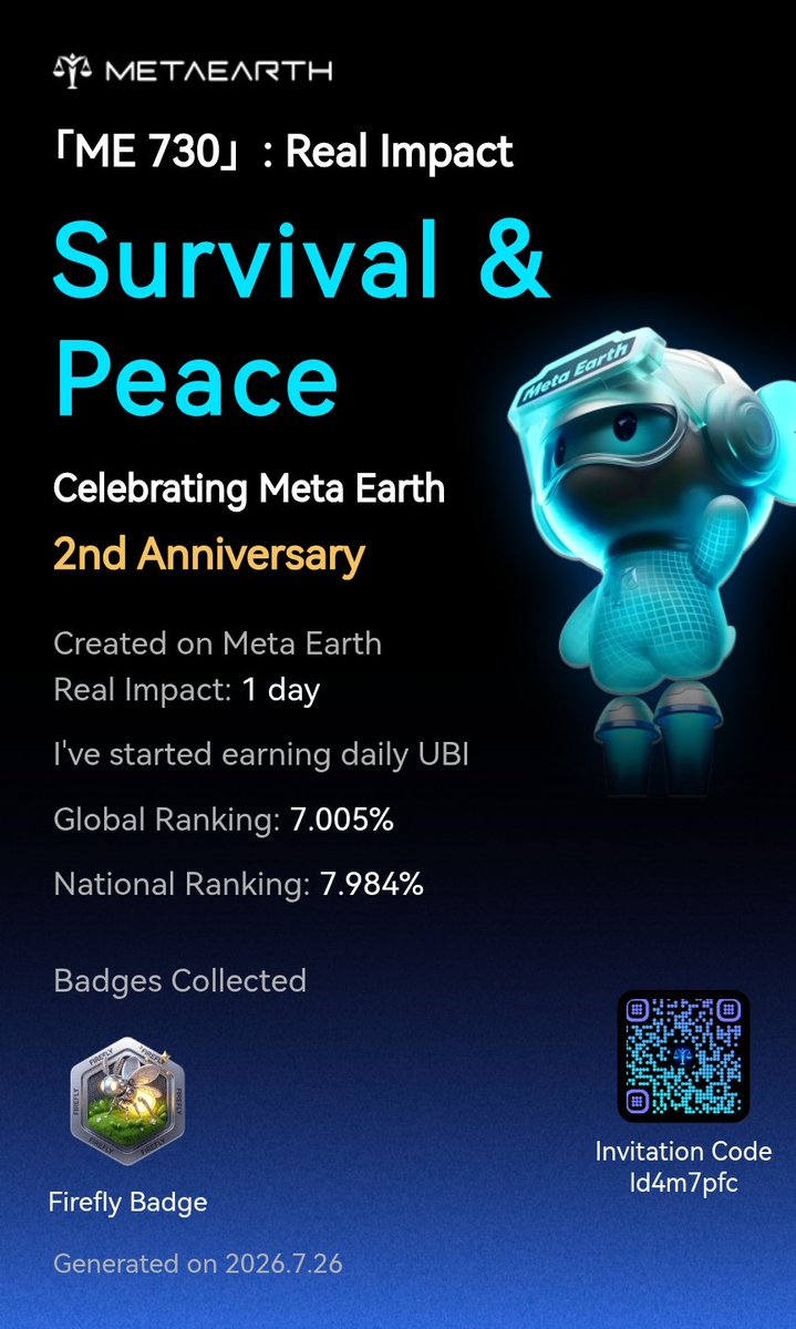 ManTot02's tweet photo. 「ME 730」: Real Impact I’ve started earning daily unconditional basic Income and helping more people do the same. Create your impact with us and win up to $20,000 in rewards! Join here:... Read more:
https://t.co/HK6q7Ipdyf https://t.co/5CSmGq9jiR