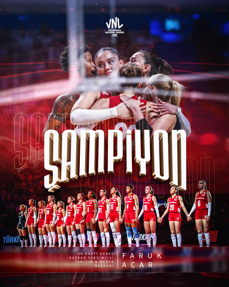 acarfaruka's tweet photo. Şampiyon #FileninSultanları 🏆🇹🇷

2026 FIVB Voleybol Milletler Ligi finalinde destansı performansıyla kupayı kazanan A Milli Kadın Voleybol Takımımızı yürekten tebrik ediyorum. https://t.co/39W3vuyAG8