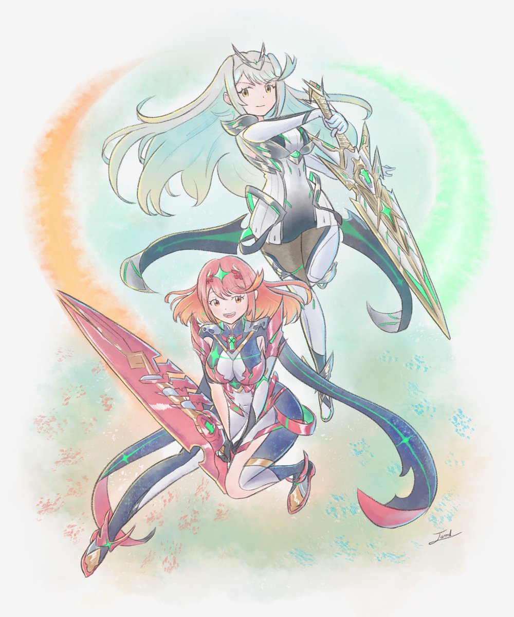 itsjarrrd's tweet photo. Pyra &amp; Mythra's new suits! ❤️‍🔥✨ https://t.co/g5Ck8WtU85