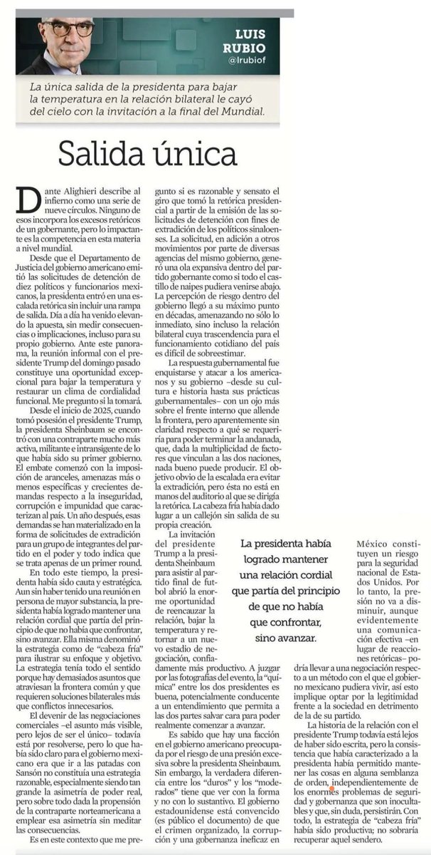 liebano's tweet photo. El gobierno estadounidense está convencido (es público el documento) de que el crimen organizado, la corrupción y una gobernanza ineficaz en México constituyen un riesgo para la seguridad nacional de Estados Unidos. Por lo tanto, la presión no va a disminuir @lrubiof #imperdible https://t.co/lXLeVO4Gpc