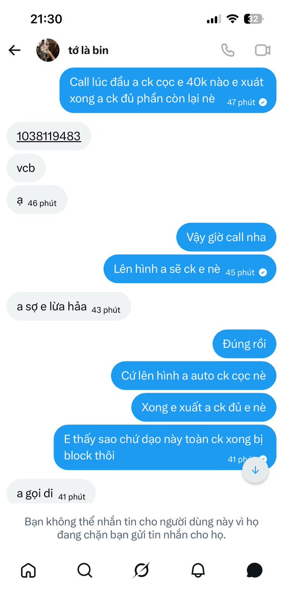 EricChu966's tweet photo. Mn né thằng này ra nhé. Bảo call ck cọc xong rồi bảo uy tín này nọ xong giờ block mình. Bị ngta bóc phốt rồi quay sang nó trả clip. Tớ là Bin @d_binn2010 nè nó lừa scam nhiều ng rồi đó ạ. Mọi người chú ý nha https://t.co/cHAMy74EfR