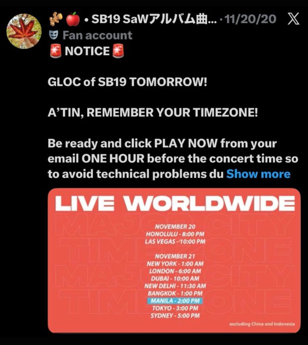 android_atin's tweet photo. Again, hindi exclusive idea ang paggawa ng timezone guide. If feeling n'yo kayo ang originator niyan, then sorry to burst your bubble, pero hindi talaga.

That initiative has existed for years and has been used by different fandoms, especially for international events. Since may global fanbase rin ang SB19, A'TIN have been doing timezone guides as early as 2020 para mas madaling makasabay ang fans from different parts of the world. Hindi na namin kasalanan kung bago lang yung idea sa inyo. :)