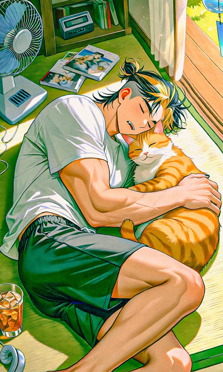 03_Mei3's tweet photo. 猫ちゃんとの、最高に可愛いプロンプトお借りしました～🐈🎐 https://t.co/6XGAK9NZwu