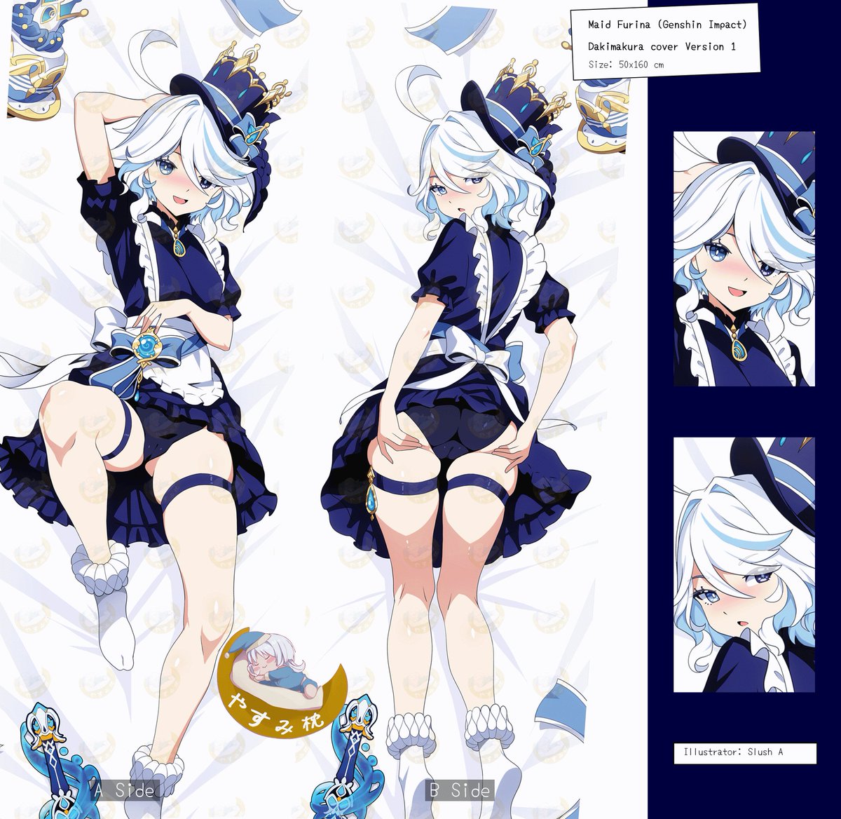 yasumimakura's tweet photo. ✨New Maid Furina Dakimakura Cover 
Pre-orders open: Jul 27th - 16th Aug 2026 
Introductory price: 65 USD (Shipping not included) Material: Maple Syrup (Momiji Works) 
Illustrator: @slush_a
#furina #フリーナ #抱き枕 #抱き枕カバー #dakimakura #原神 #GenshinImpact #maid #メイド https://t.co/PjLuTqa7Br