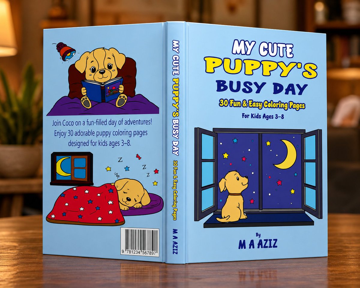 maazizauthor's tweet photo. Help your kids build focus &amp; skills while having fun with an adorable puppy! 🐶

“My Cute Puppy’s Busy Day” is a 34-page coloring adventure for ages 3–8.

Get yours: https://t.co/UiR8bxWCmG

#ColoringBook #KidsActivities #AmazonKDP https://t.co/zfaWzynBWX