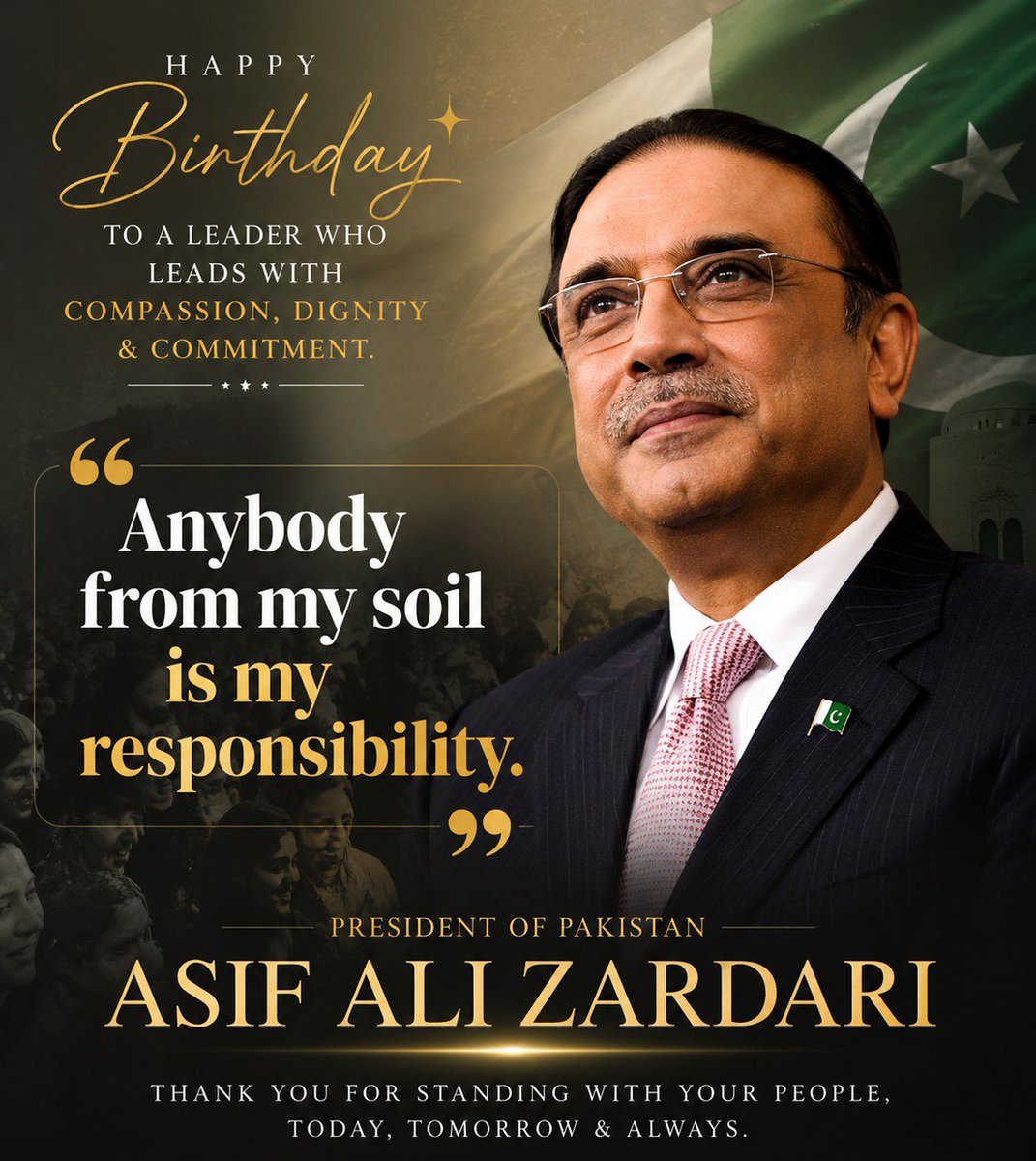 faridmemonppp's tweet photo. Wishing President Asif Ali Zardari a very Happy Birthday. Wishing him good health, strength, and continued success in serving Pakistan. 🇵🇰
#PresidentAsifAliZardari https://t.co/l6PgW7PqR3