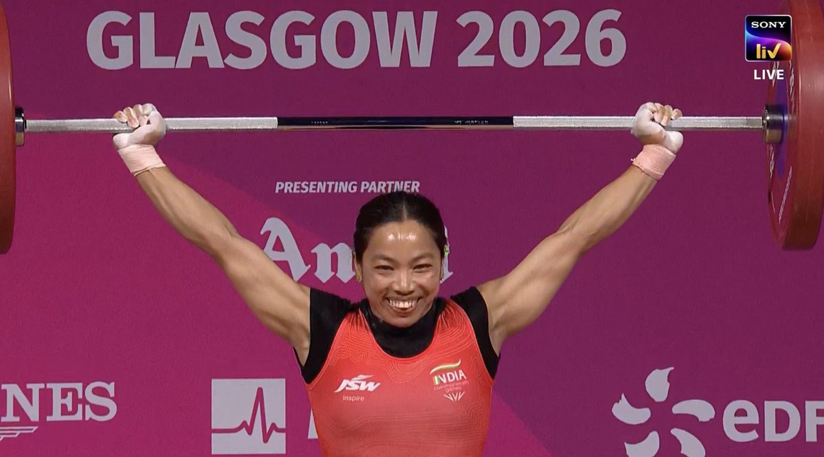 arpitmishraBJP's tweet photo. 🇮🇳 भारत के लिए #Glasgow2026 में पहला स्वर्ण पदक 🥇🔥

स्टार वेटलिफ्टर मीराबाई चानू ने शानदार प्रदर्शन करते हुए भारत को पहला गोल्ड दिलाया। उन्होंने Snatch, Clean & Jerk और Total तीनों में नया कॉमनवेल्थ गेम्स रिकॉर्ड बनाकर इतिहास रच दिया।

पूरे देश को आप पर गर्व है। हार्दिक बधाई एवं शुभकामनाएं मीराबाई चानू जी 🇮🇳💪

#Glasgow2026 #CommonwealthGames #Cheer4India