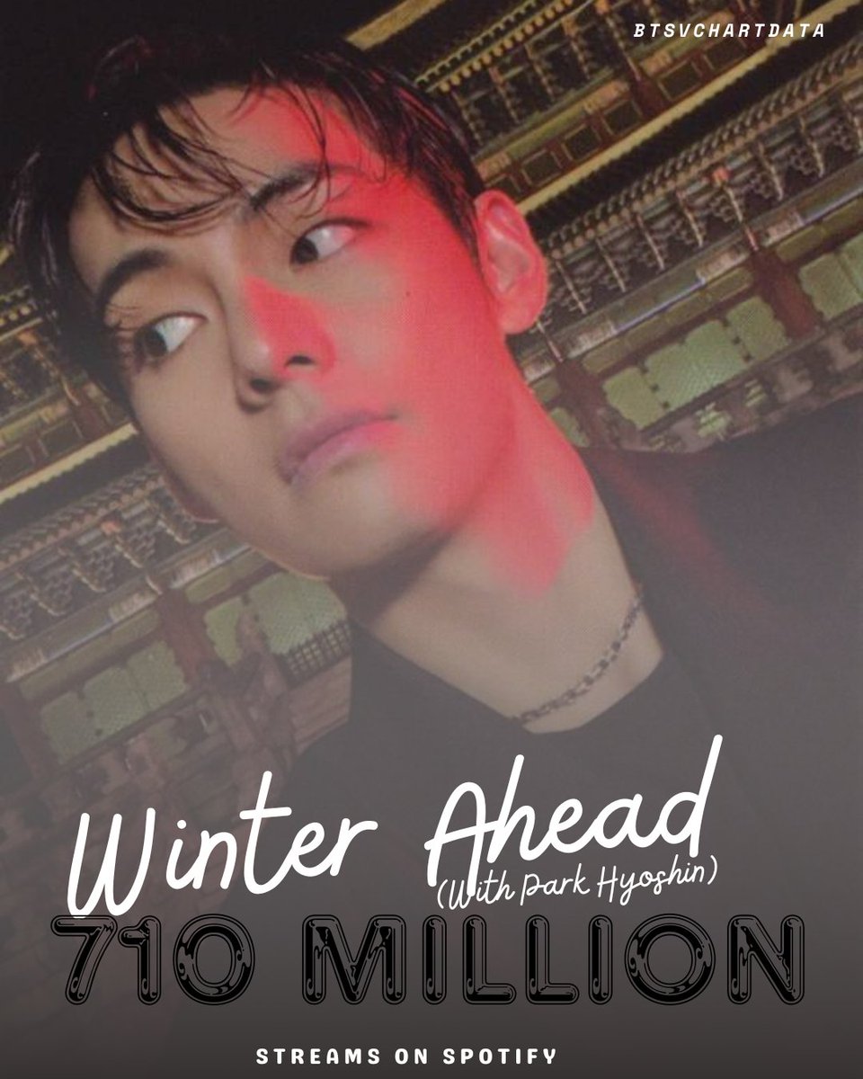 BTSVChartData's tweet photo. Winter Ahead by V (With Park Hyo Shin) has surpassed 710,000,000 streams on Spotify! https://t.co/2U6j59ZjM4