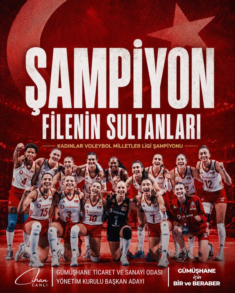 CihanCanlii's tweet photo. Tebrikler #FileninSultanları 🇹🇷 🏆

2026 FIVB Kadınlar Voleybol Milletler Ligi Finali’nde Brezilya’yı 3-1’lik skorla mağlup ederek şampiyon olan ve Ay yıldızlı bayrağımızı göndere çektiren A Milli Kadın Voleybol Takımımızı ve teknik ekibimizi yürekten kutluyorum 👏 https://t.co/VnM6Cne3TH