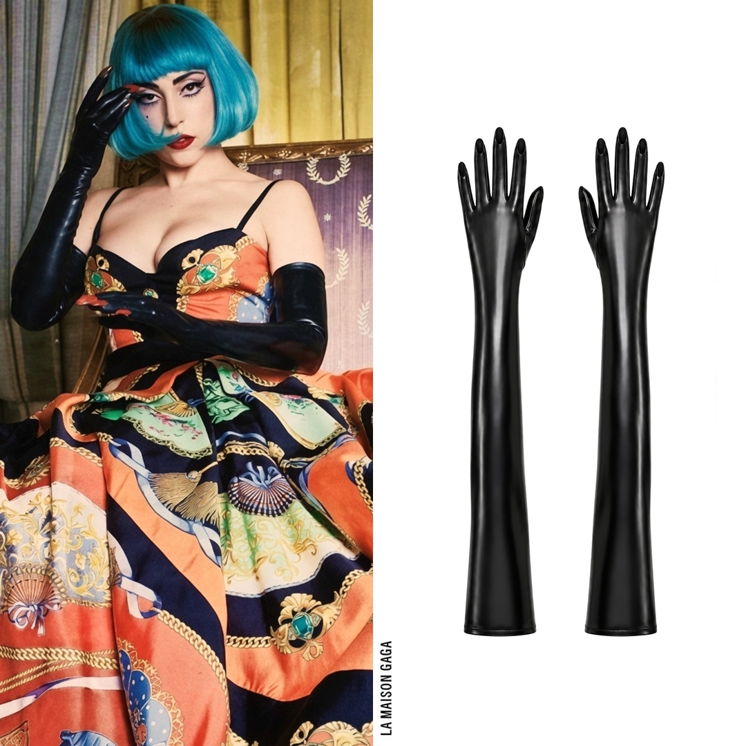 lamaisongaga_'s tweet photo. Gaga was interviewed for @BILD, wearing two pieces from @Versace's Spring/Summer 1991 collection, the most unique and colorful of 'em all - bustier mini dress and grandeur ballgown skirt, both with baroque print. Custom #VoidofCourse latex gloves finished the look! https://t.co/4nF9mMTSe9