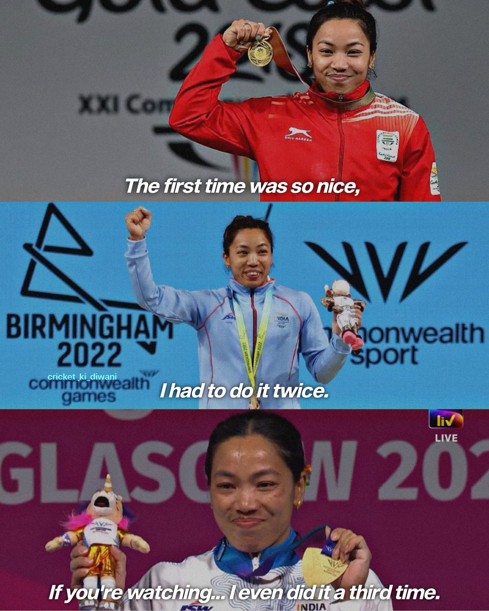 meme_ki_diwani's tweet photo. Hat-trick of Gold at the Commonwealth Games for Mirabai Chanu 🇮🇳 https://t.co/jQUv1F8Tuh
