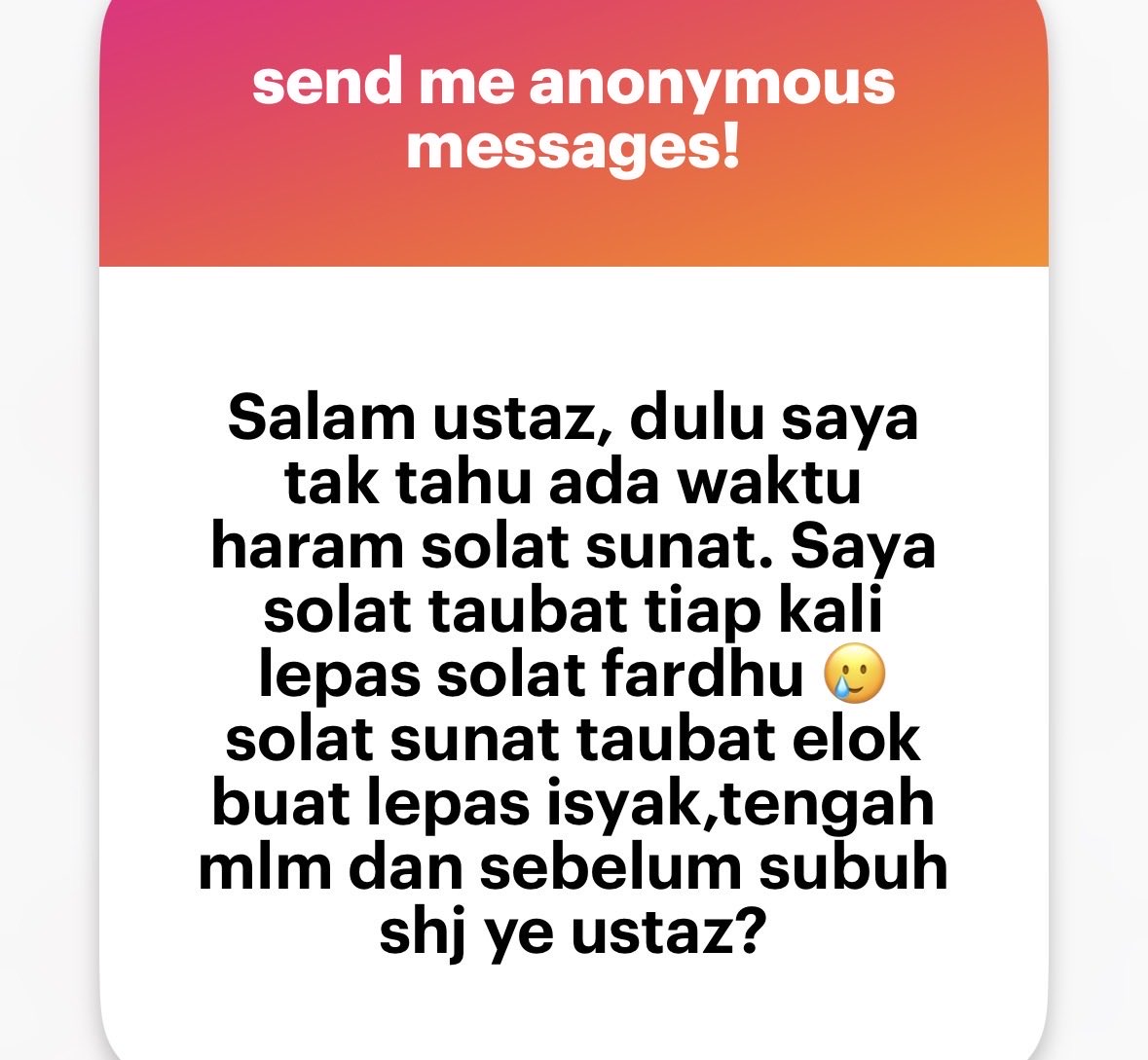 mnasrullah00's tweet photo. Waalaikumussalam, tak tepat.

Solat taubat termasuk dalam kategori solat-solat sunat bersebab.

Solat-solat sunat yang bersebab harus dilakukan pada bila-bila masa termasuklah pada waktu yang tak digalakkan solat pun seperti selepas Asar.

Bahkan, lebih afdal dilakukan segera setelah terlanjur melakukan dosa tanpa mengira waktu.